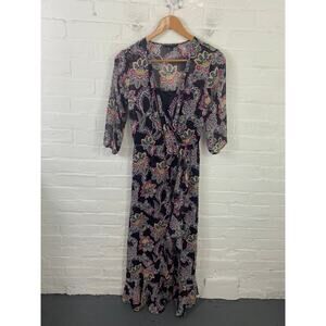 Banana Republic Women's Floral Print Maxi Dress lined 3/4 Sleeve Purple Size 0